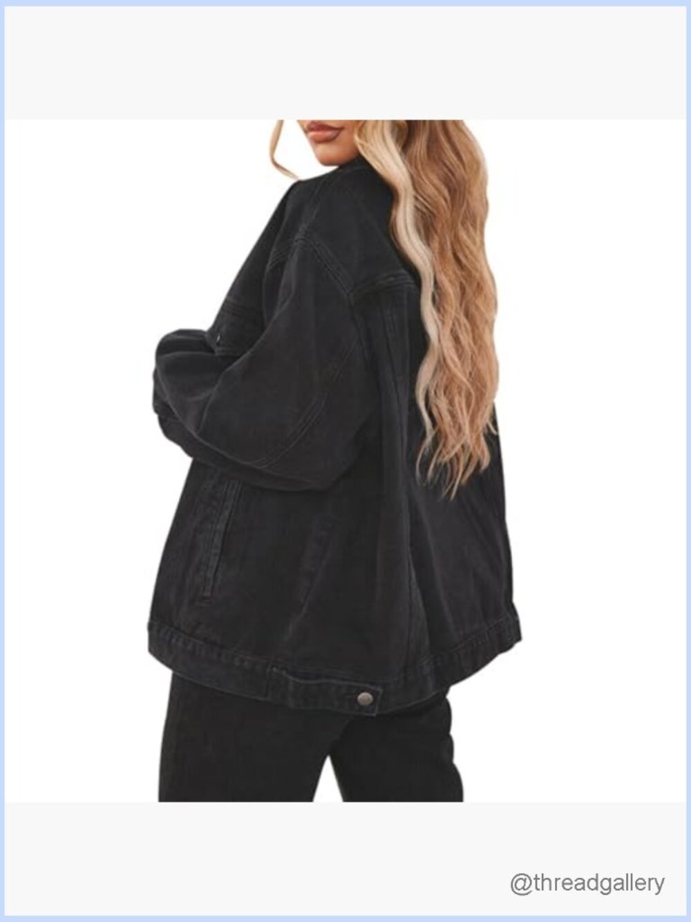 Oversized Distressed Long Sleeve Denim Trucker Jacket Coat with Pockets - Picture 2 of 7